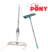 PONY SÜPER 2 Lİ SPREY MOP + TELESKOPİK SAPLI CAM SİLECEĞİ ÇEKÇEK KREM PASPAS TEMİZLİK SETİ