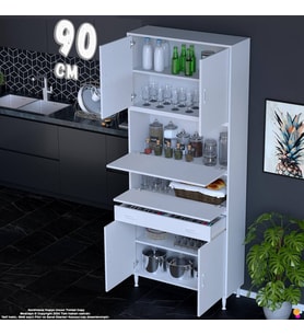 Eliusta Alp 90 cm Çekmeceli Erzak Dolabı - Çok Amaçlı Banyo Kiler Mutfak Antre Depolama Dolabı 90x226x32 cm
