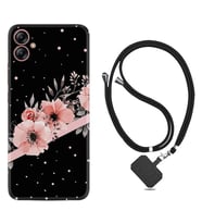 Samsung Galaxy A04E Kılıf Resimli Boyun Askılı İpli Desenli Silikon Siyah Şerit Mermer 1298