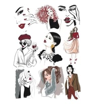Fashion Kadın İllustrator Sticker Set-1 9 Parça Telefon, Tablet, Defter, Laptop Sticker