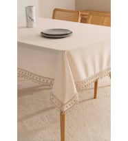 Elegant Bej Çift Sıra Güpür Masa Örtüsü 160x220 cm
