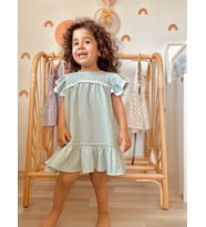 KIZ ÇOCUK SU YEŞİLİ MÜSLİN ELBİSE - BEBEK ELBİSESİ