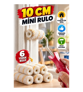 10 cm Mini Boya Rulosu Seti – 6 Yedek Rulolu Dar Alan Boyama Fırçası