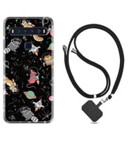 TCL 10L 10 Plus 10SE 20E 20SE 30 L7 Kılıf Boyun Askılı Silikon Planet Animals 1771