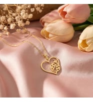 Kişiye Özel 925 Ayar Gümüş Uğur Böceği Detaylı Kalp Kolye (Gold)