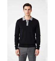 Erkek Polo Yaka Renk Bloklu Triko Kazak Regular Kalıp Uzun Kol Soğuk Havalar İçin Modern Stil