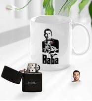 BK Gift Kişiye Özel Babalar Günü Hediyesi Godfather Baba Tasarımlı Kupa Bardak ve Benzinli Çakmak Seti-2 (Model 1)