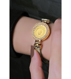 Kauçuklu Gold Simli Çeyrekli Bileklik