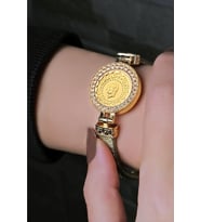 Kauçuklu Gold Simli Çeyrekli Bileklik