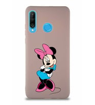 Huawei P30 Lite Soft Premier Kapak Minnie Mouse-D Tasarımlı Silikon Kılıf - Pudra (Şeffaf)
