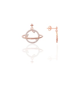 Gümüş rose zirkon taşlı satürn gezegen küpe SGTL12657ROSE