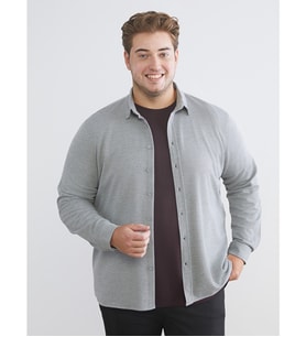 LCW Vision Gri Büyük Beden Slim Fit Uzun Kollu Erkek Gömlek