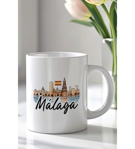 İspanya Malaga Temalı 330ml Baskılı Beyaz Seramik Kupa Bardak