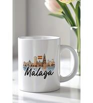İspanya Malaga Temalı 330ml Baskılı Beyaz Seramik Kupa Bardak