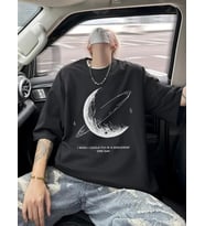 Baskılı Oversize Bisiklet Yaka T-shirt - Siyah