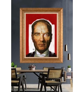 Altın Varaklı Çerçeveli Paspartulu Atatürk Tablo nh55 (Gold)