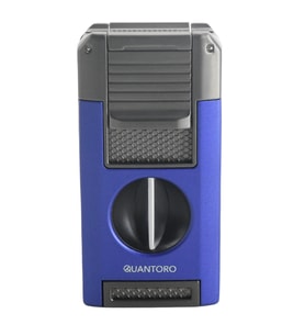 Quantoro Çift Torch Pürmüz V-Cut/Delicili/İğneli Mavi-Gunmetal Metal Puro Çakmağı - TRZ1093