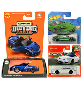3 Araç Set - Matchbox 2024 Porsche 718 Spyder & Hot Wheels Porsche Taycan Turbo S & Matchbox Porsche 911 GT3 (1/64)