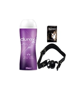 Durex Aloe Vera 2'si 1 Arada Masaj & Kayganlaştırıcılı Jel + Siyah Deri Ağız Topu + Hediye