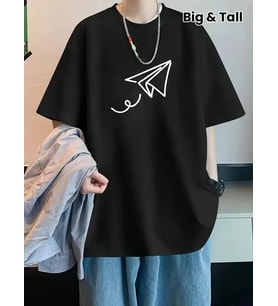 Erkek Kısa Kol Yazlık Tişört Bisiklet Yaka Baskılı Oversize T-Shirt - Siyah
