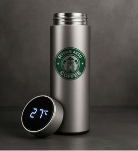 BK Gift Kişiye Özel İsimli Coffee Tasarımlı Filtreli Dijital Göstergeli Gümüş Çelik Termos-8, Arkadaşa Hediye, Sevgiliye Hediye, Yeni İş Hediyesi (Beyaz)