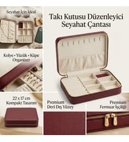 Takı Kutusu Düzenleyici Seyahat Çantası Kolye Yüzük Küpe Organizer Deri Bordo 22cmx17cm