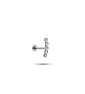 925 Ayar Gümüş Rodyumlu Minimal Sıralı Beş Zirkon Taşlı Tragus Piercing Küpe