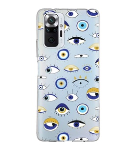 PrintiFy Xiaomi Redmi Note 10 Pro ile Uyumlu 1mm Slim Fit Nazar Boncuğu 2 Baskılı Şeffaf  Kılıf