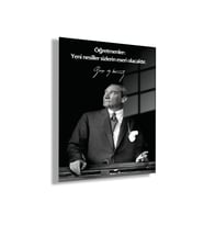 Temperli Gerçek Cam Tablo Makam Panosu Atatürk Sözleri Öğretmenler Yeni Nesil Sizlerin