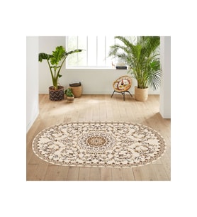 Eliana Home Baskılı, Yıkanabilir Kaymaz Taban Oval Halı LNA7079 100x150 cm (Bej)
