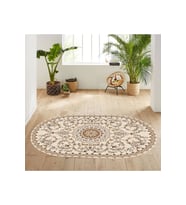Eliana Home Baskılı, Yıkanabilir Kaymaz Taban Oval Halı LNA7079 100x150 cm (Bej)