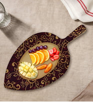 BK Gift Retro Motif Tasarımlı Yaprak Şeklinde Doğal Ahşap Servis ve Sunum Tabağı Model 13