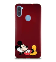 Samsung Galaxy A11 Soft Premier Kapak Mickey Mouse-F Tasarımlı Silikon Kılıf - Mürdüm (Şeffaf)