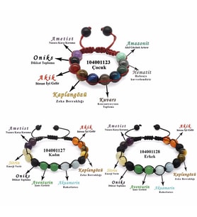 Makrome Örgülü Küre Kesim Multicolor Doğaltaş Kombinli Erkek-Kadın-Çocuk Başarı Bilekliği(3lü Set) (Çok Renkli)