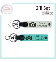 Kız Sevgiliye Özel Fotoğraf Figürlü Doğum Günü Armağanı, Yazı Eklenebilir Set, Beyaz-Turkuaz