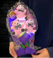 Renkli Led Işıklı Pembe Ayıcıklı Premium Peluş Ayıcık Buketi (Model 2)