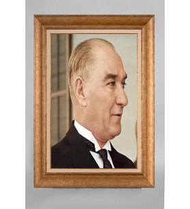 Altın Varaklı Çerçeveli Paspartulu Atatürk Tablo a131 (Gold)