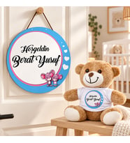 Kişiye Özel Bebek Kapı Süsü (Peluş Ayıcık Hediyeli) – Baby Shower / Hastane Odası
