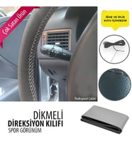 Dikmeli Direksiyon Kılıfı Deri Gri Dikişli