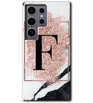 Galaxy S24 Ultra Kılıf HD Desen Baskılı Kılıf - Pembe Mermer Desenli F Harfi