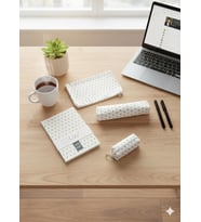 Adalinhome Lizy Modern Geometrik Desen Günlük&Ofis Seti (Defter-Akseuar Çantası-Kalemlik-Para Çantası) (Siyah-Gri)