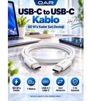 USB-C to USB-C Örgülü Hızlı Şarj ve Data Kablosu 1 Metre [60W] Telefon Tablet Notebook Uyumlu Type-C Kablo Beyaz