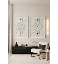 Minimalist Geometrik Tasarım 2'li Ahşap Çerçeveli Tablo Seti