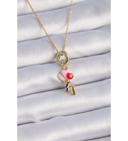 316L Çelik Gold Renk Renkli Kalp Figür Charm Model Kadın Kolye TJ-BKO9320