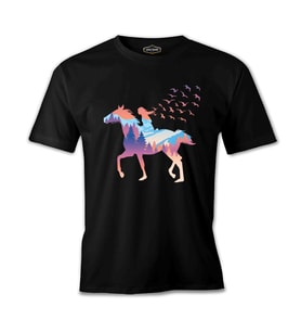 A Girl Free as Horses and Birds Siyah Erkek Tshirt