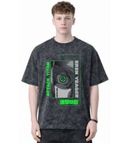 Tasarım Eren Yeager Attack On Titan Anime Baskılı Unisex Oversize Eskitme Yıkamalı Tişört