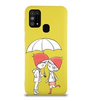 Samsung Galaxy M31 Uyumlu Lansman Kılıf Aşk Tasarımlı İçi Kadife Kapak-Sarı (Şeffaf)