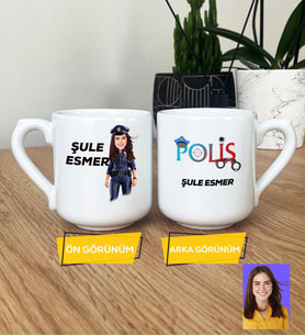 Kişiye Özel Karikatürlü Polis Hediye Oval Kupa Bardak Kadın Polise Polisler Günü Hediyesi