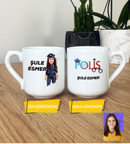 Kişiye Özel Karikatürlü Polis Hediye Oval Kupa Bardak Kadın Polise Polisler Günü Hediyesi