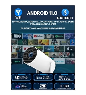 Taşınabilir Bluetooth Projektör, Ev Sineması ve Android 11 ile Yüksek Kalite